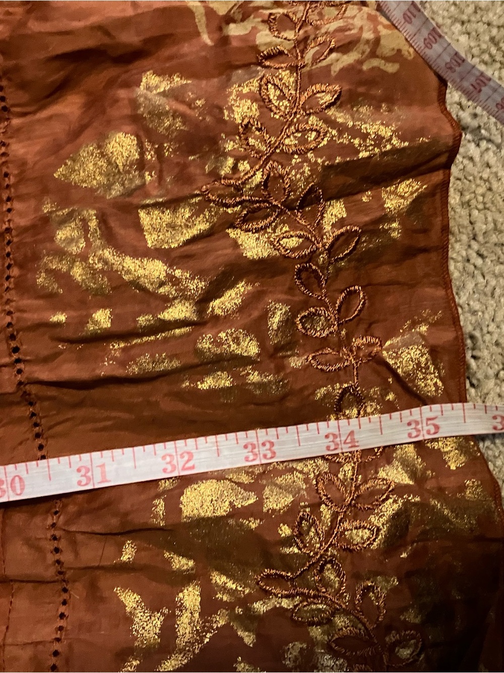 Coldwater Creek Rust Orange Maxi Skirt with Gold Accent Hem - Picture 3 of 6